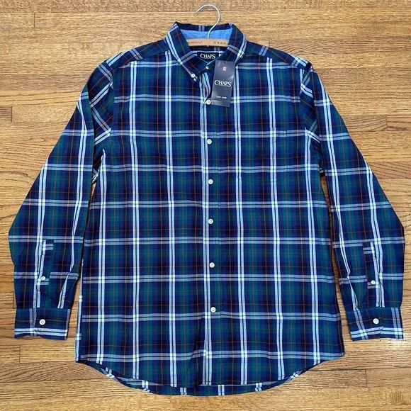 Chaps Men's Easy Care Plaid Woven Button Down Shirt